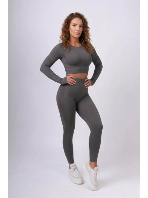 Fenomenica női Fitness Edzőszett | Leggings & Hosszú Ujjú, Fitness felső (Grafitszürke)