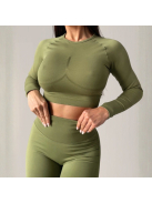 Fenomenica női Fitness Edzőszett | Leggings & Hosszú Ujjú, Fitness felső (Olivazöld)