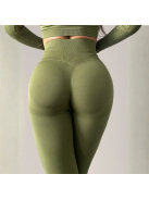 Fenomenica női Fitness Edzőszett | Leggings & Hosszú Ujjú, Fitness felső (Olivazöld)