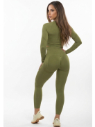 Fenomenica női Fitness Edzőszett | Leggings & Hosszú Ujjú, Fitness felső (Olivazöld)