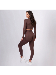   Fenomenica női Fitness Edzőszett | Leggings & Hosszú Ujjú, Fitness felső (Kávébarna)
