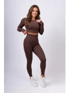 Fenomenica női Fitness Edzőszett | Leggings & Hosszú Ujjú, Fitness felső (Kávébarna)
