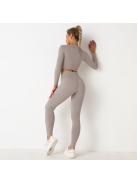 BreezFit női Fitness Edzőszett - Leggings & hosszú ujjú felső (Capuccino barna)