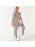 BreezFit női Fitness Edzőszett - Leggings & hosszú ujjú felső (Capuccino barna)