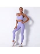 Pasztell Performance - Fitness Edzőszett - Hosszú Leggings és Sport Top (lila)