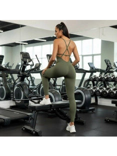 So Simple - Nyitott hátú - Fitness és jóga overál (olivazöld)