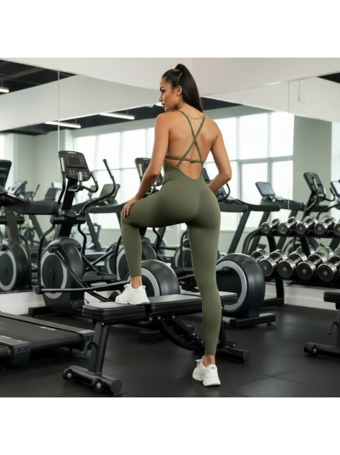 So Simple - Nyitott hátú - Fitness és jóga overál (olivazöld)