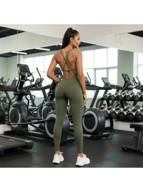So Simple - Nyitott hátú - Fitness és jóga overál (olivazöld)