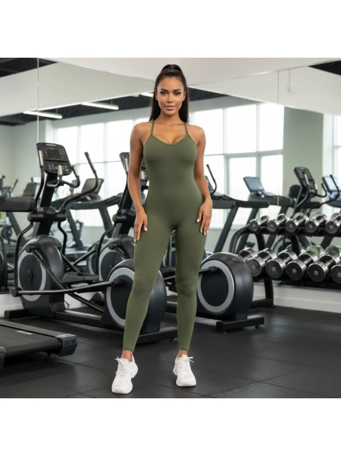 So Simple - Nyitott hátú - Fitness és jóga overál (olivazöld)