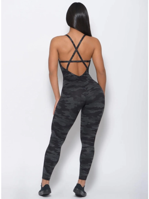 So Simple - Nyitott hátú - Fitness és jóga overál (terepmintás)