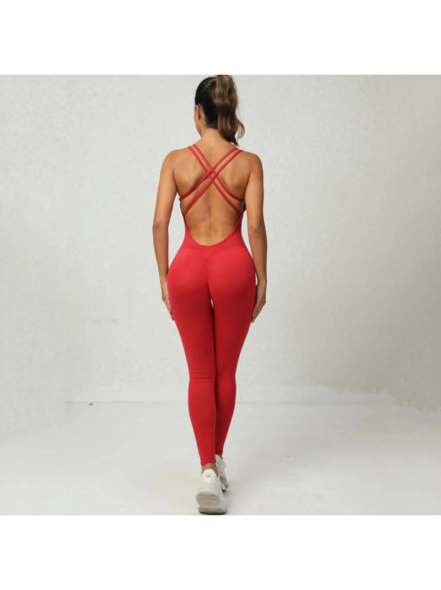 Balanced Body - Nyitott hátú - Fitness és jóga overál (melange piros)