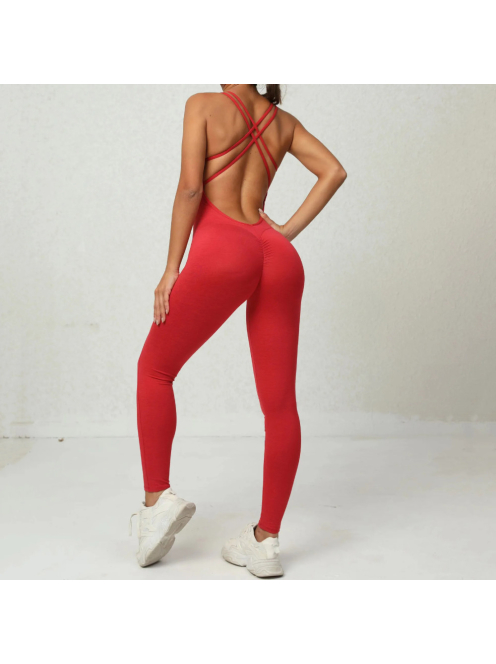 Balanced Body - Nyitott hátú - Fitness és jóga overál (melange piros)