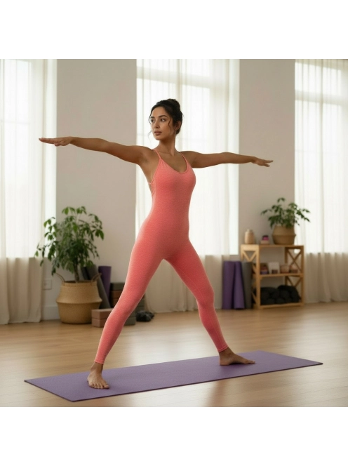 Balanced Body - Nyitott hátú - Fitness és jóga overál (melange korallrózsaszín)