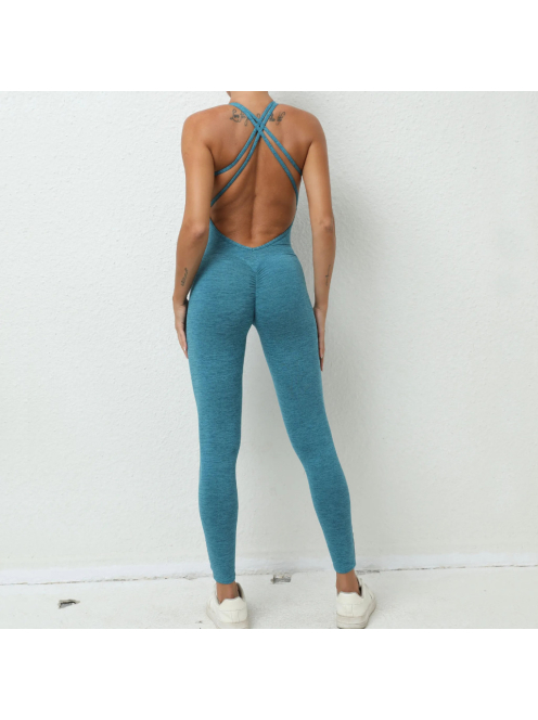 Balanced Body - Nyitott hátú - Fitness és jóga overál (melange kékeszöld)