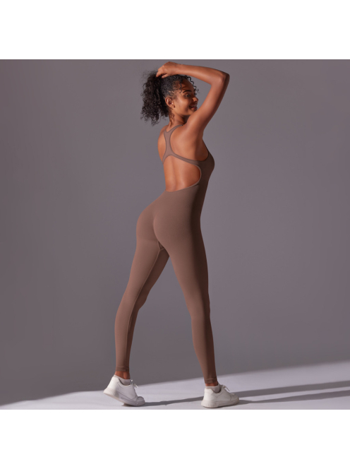 Pro Play - Nyitott hátú - Fitness és jóga overál (őzbarna)