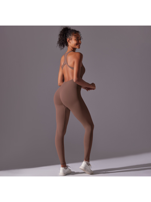 Pro Play - Nyitott hátú - Fitness és jóga overál (őzbarna)