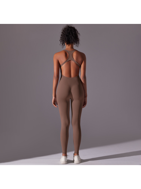 Pro Play - Nyitott hátú - Fitness és jóga overál (őzbarna)