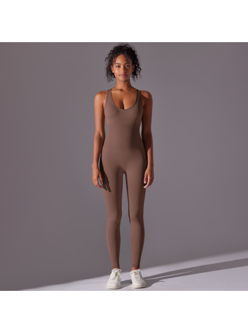 Pro Play - Nyitott hátú - Fitness és jóga overál (őzbarna)