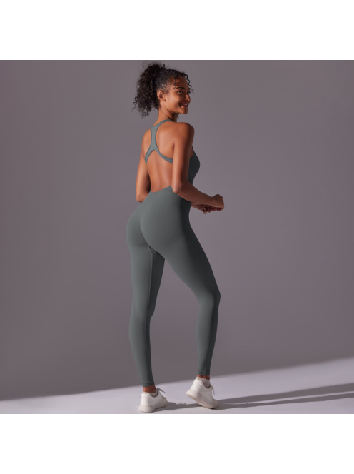 Pro Play - Nyitott hátú - Fitness és jóga overál (delfinszürke)