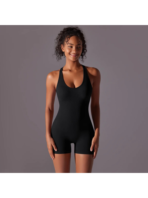 Pro Play - Nyitott hátú - Fitness és jóga overál (fekete)