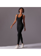 Pro Play - Nyitott hátú - Fitness és jóga overál (fekete)