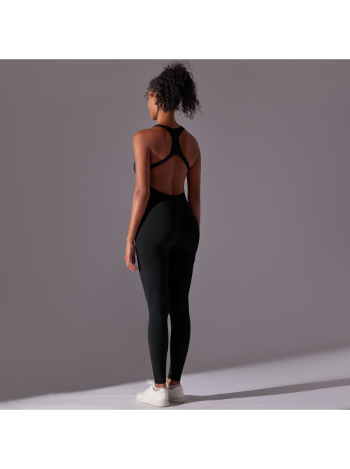 Pro Play - Nyitott hátú - Fitness és jóga overál (fekete)