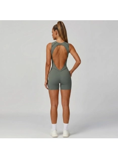   Back Flash - Nyitott hátú - Fitness és jóga overál (olivazöld)