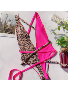 Párducos egyrészes megkötős fürdőruha (pink)