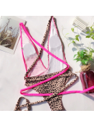 Párducos egyrészes megkötős fürdőruha (pink)