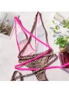 Párducos egyrészes megkötős fürdőruha (pink)