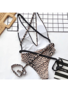 Párducos egyrészes megkötős fürdőruha (fekete)