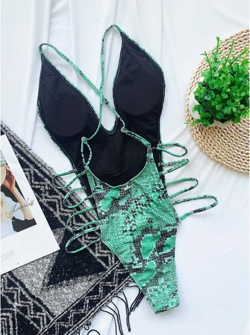 Kígyómintás egyrészes fürdőruha (zöld)