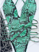 Kígyómintás egyrészes fürdőruha (zöld)