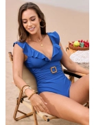 Riviera Ruffles | Royal Blue | Egyrészes mélyen dekoltált fürdőruha