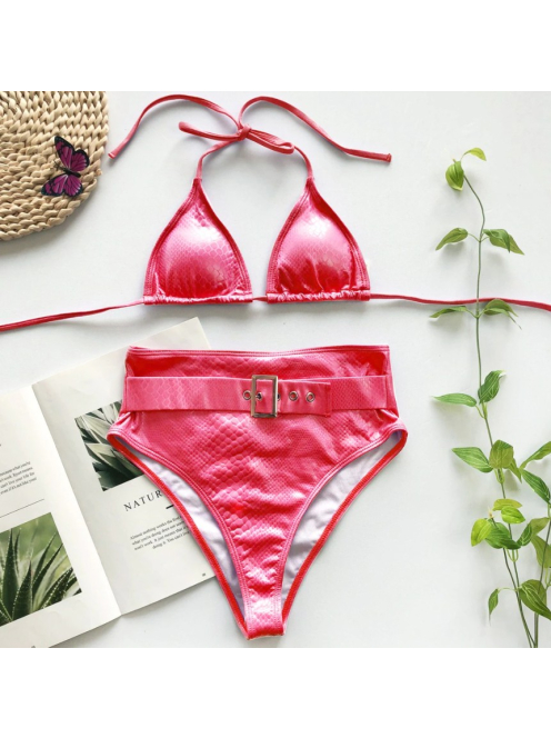 Neon metál hüllőmintás magasderekú biniki (pink)