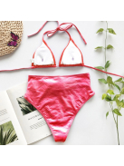 Neon metál hüllőmintás magasderekú biniki (pink)