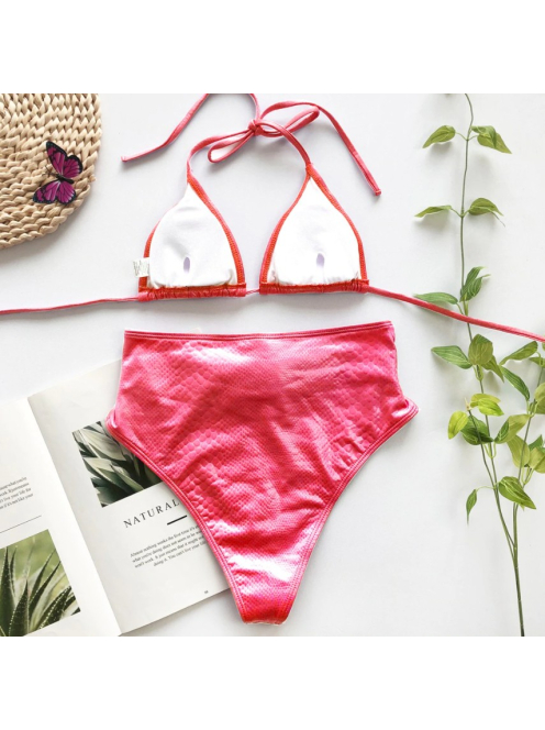 Neon metál hüllőmintás magasderekú biniki (pink)