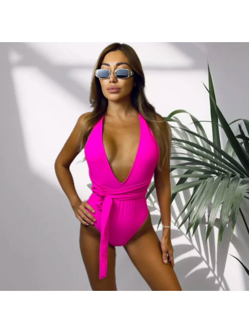 Neon Pink Fuss - Variálható megkötős egyrészes fürdőruha