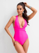 Neon Pink Fuss - Variálható megkötős egyrészes fürdőruha