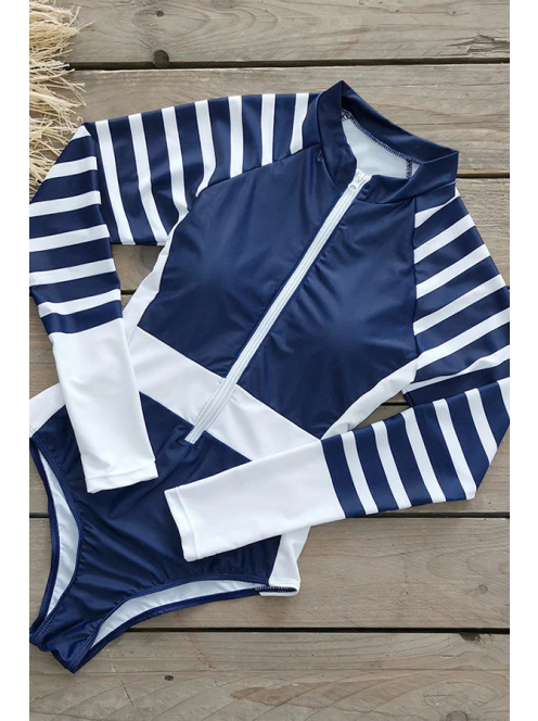 Nautical Navy hosszú ujjú egyrészes fürdőruha