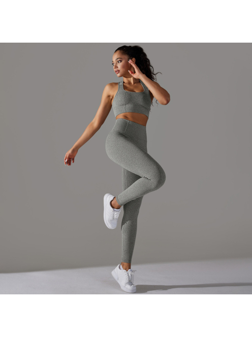Gaia 2 részes női fitness edzőszett | leggings+ top (sziklaszürke)