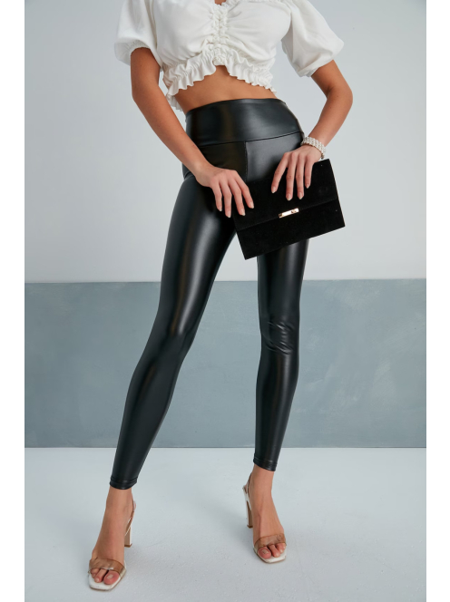 SlimLook bőrhatású fekete leggings