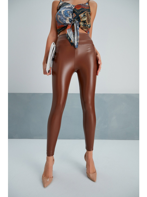 SlimLook bőrhatású mogyoróbarna leggings