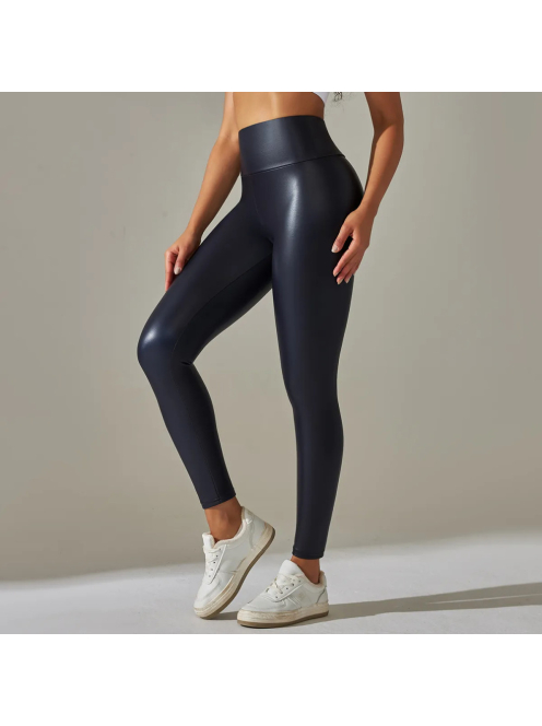 SlimLook bőrhatású sötétkék leggings