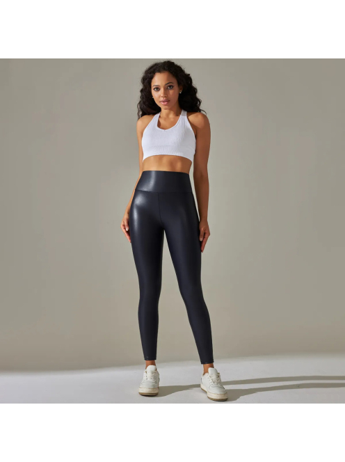 SlimLook bőrhatású sötétkék leggings