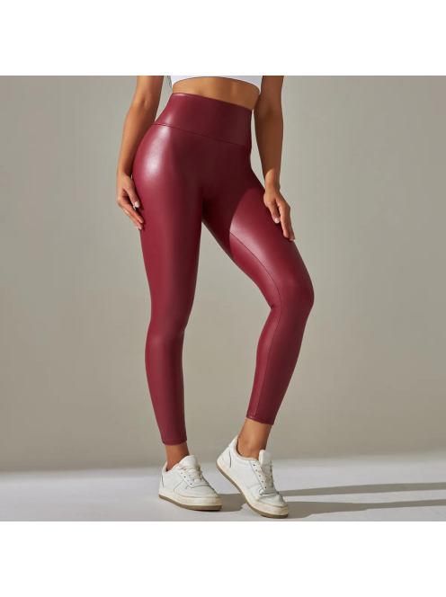 SlimLook bőrhatású bordó leggings