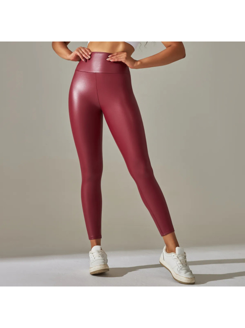 SlimLook bőrhatású bordó leggings