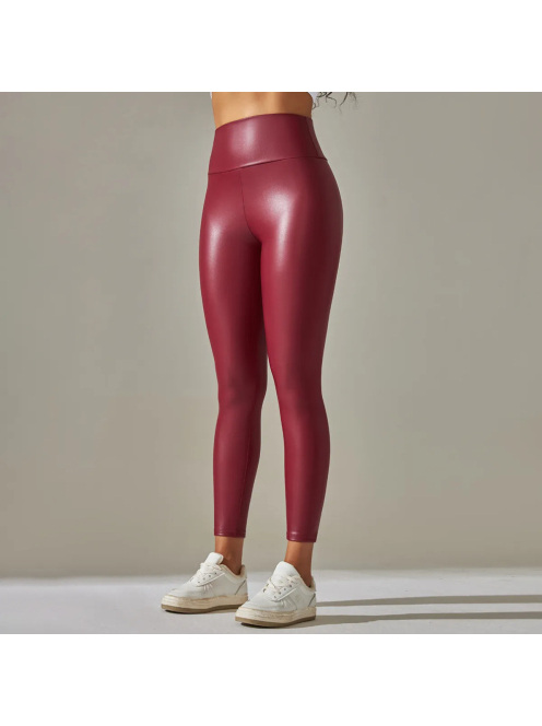 SlimLook bőrhatású bordó leggings