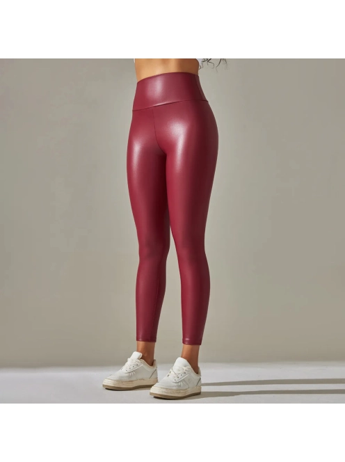 SlimLook bőrhatású bordó leggings