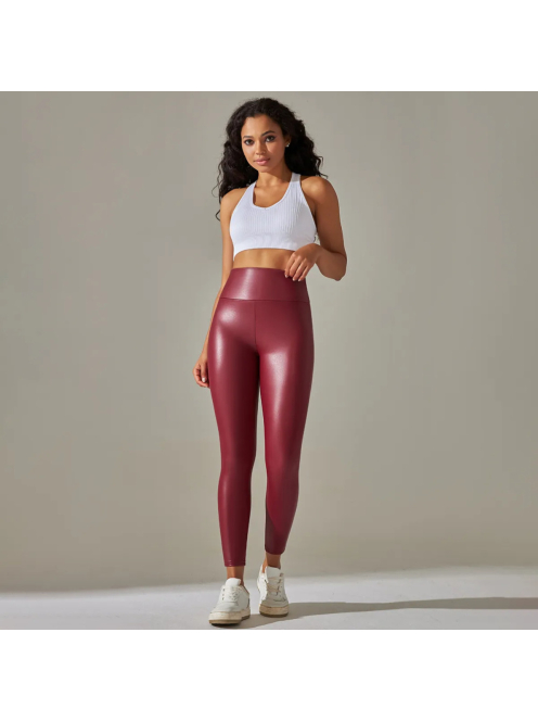 SlimLook bőrhatású bordó leggings